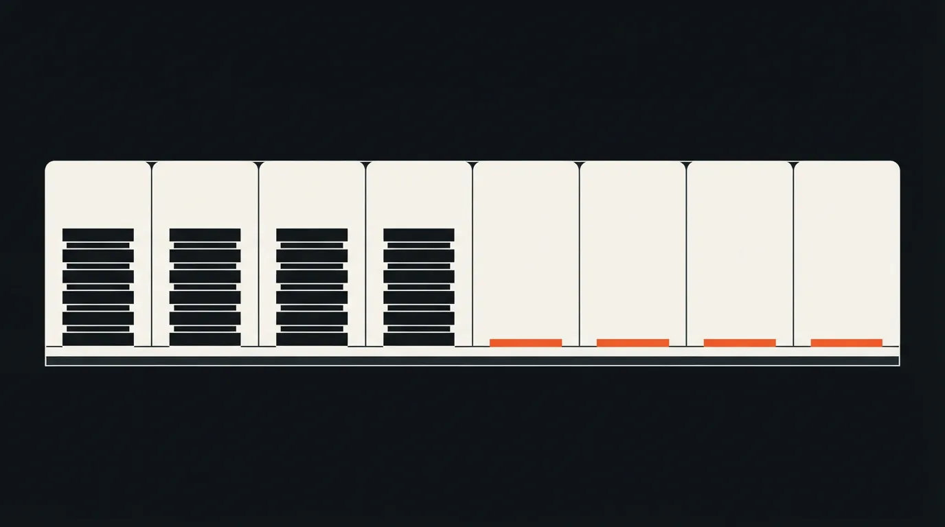 Eight weeks of task hours, stacked high for four weeks and down to a sliver once automated